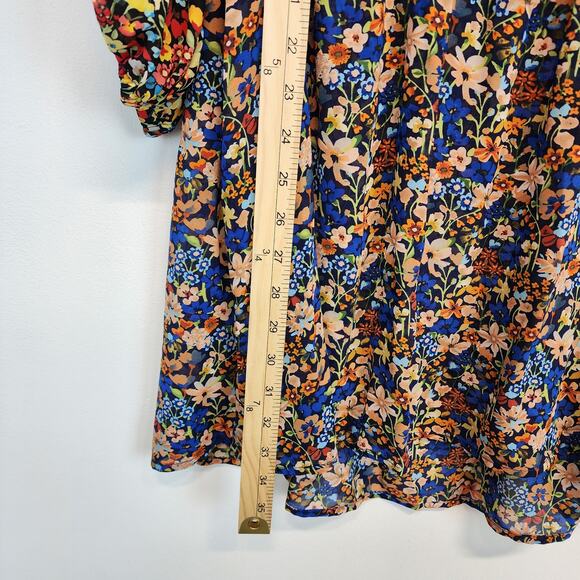 Code x Mode Floral Dress Size S Colorful Sheer Chiffon Ruffle V-Neck Peasant - Picture 8 of 11